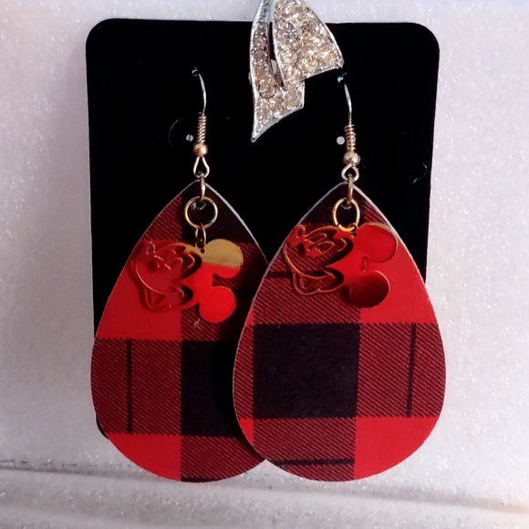 Mickey Goes Buffalo Check Plaid Earrings - Picture 10 of 11
